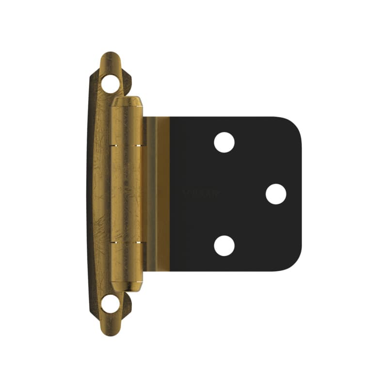 Variable Overlay Face Mount 30° Reverse Bevel Hinge, Modern Design, Self-Closing, Antique Brass