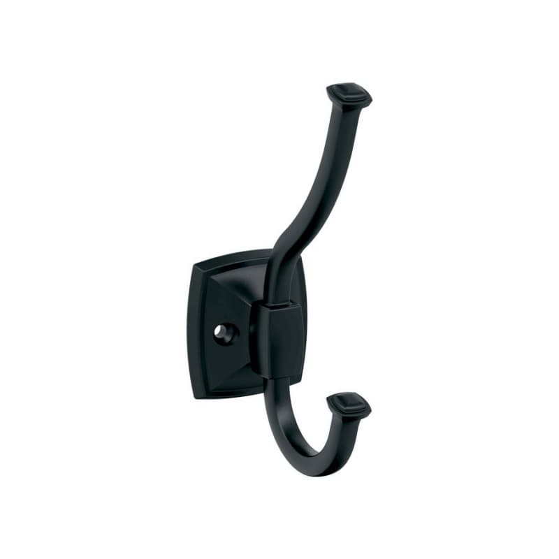 5-1/4" x 5-1/4" Kinsale Double Prong Decorative Wall Hook, Matte Black