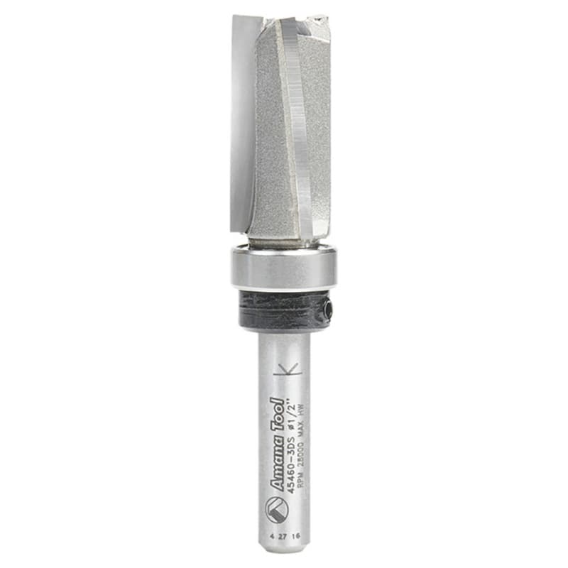 1/2" x 2-1/2" Down Shear Flush Trim Plunge Template Router Bit with Upper Ball Bearing, 3-Flute, 1/4" Shank
