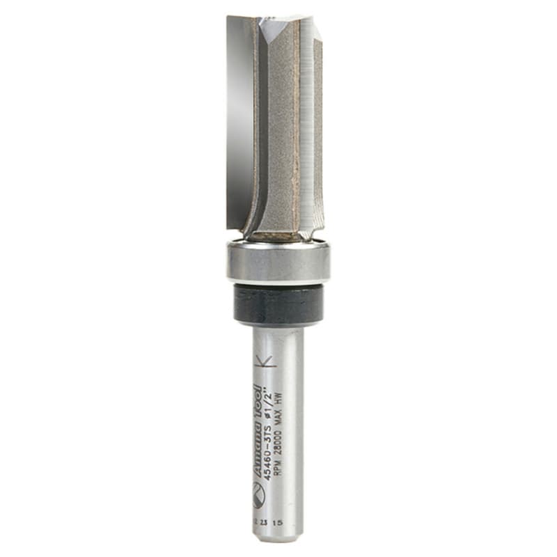 1/2" x 2-1/2" Flush Trim Plunge Template Router Bit with Upper Ball Bearing, 3-Flute, 1/4" Shank