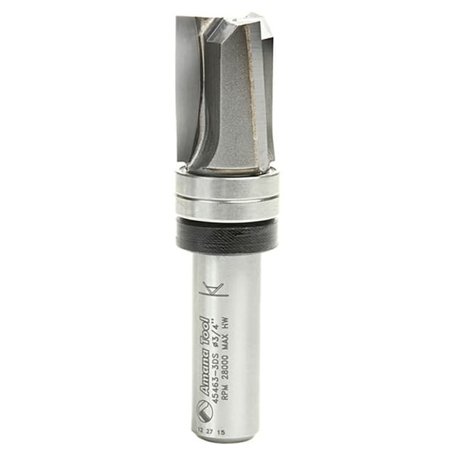 3/4" x 3" Down Shear Flush Trim Plunge Template Router Bit with Upper Ball Bearing, 3-Flute, 1/2" Shank