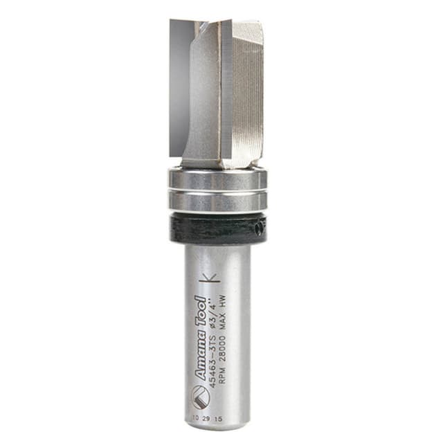 3/4" x 3" Flush Trim Plunge Template Router Bit with Upper Ball Bearing, 3-Flute, 1/2" Shank