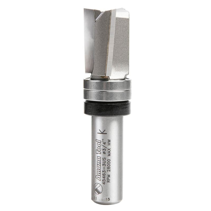 3/4" x 3" Up Shear Flush Trim Plunge Template Router Bit with Upper Ball Bearing, 3-Flute, 1/2" Shank