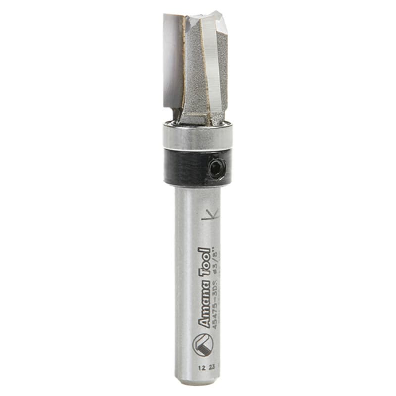 3/8" x 2" Down Shear Flush Trim Plunge Template Router Bit with Upper Ball Bearing, 3-Flute, 1/4" Shank