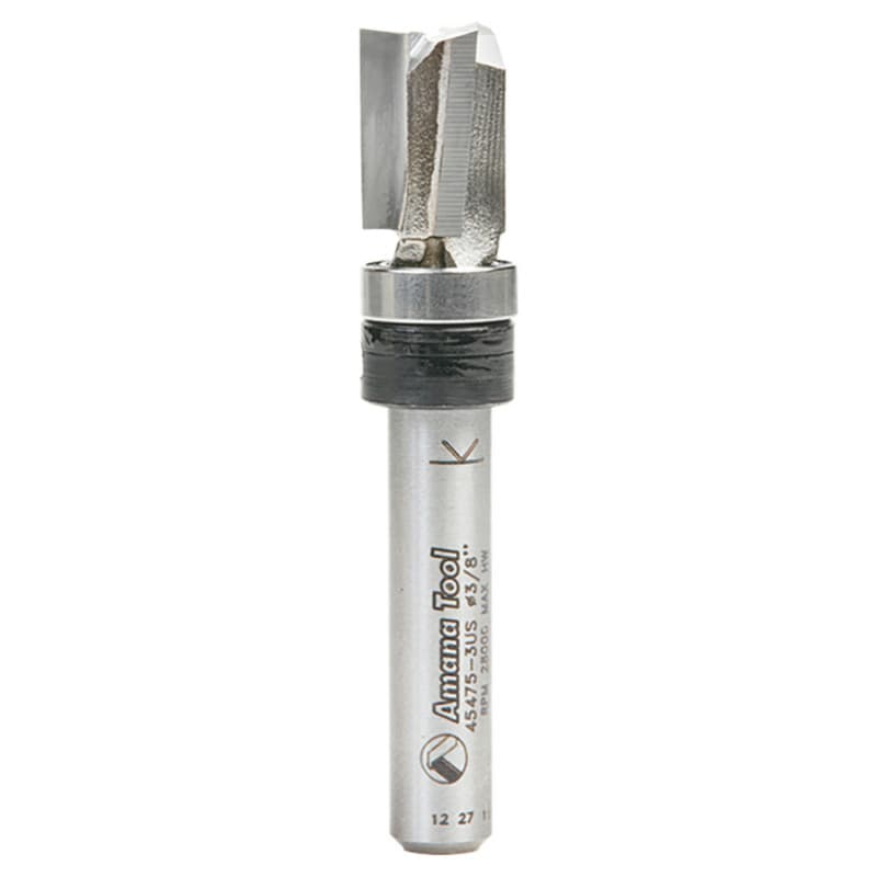 3/8" x 2" Up Shear Flush Trim Plunge Template Router Bit with Upper Ball Bearing, 3-Flute, 1/4" Shank