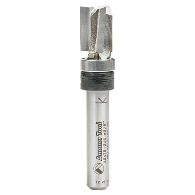 3/8" x 2" Up Shear Flush Trim Plunge Template Router Bit with Upper Ball Bearing, 3-Flute, 1/4" Shank