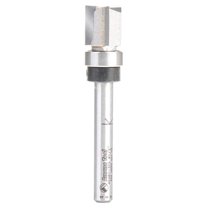 1/2" Dia x 1/2" Carbide Tipped Flush Trim Plunge Template, 1/4 Shank with Upper BB 3 Flute, Router Bit