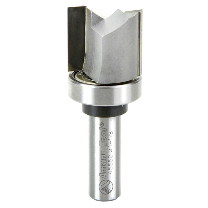 1-1/8" x 3" Flush Trim Template Bit, 2-Flute with Upper Ball Bearing, 1/2" Shank