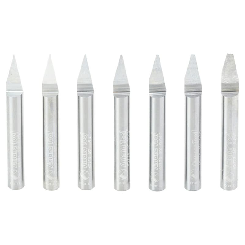 2" 7-Piece Signmaking Engraving Router Bit Set, 1/4" Shank