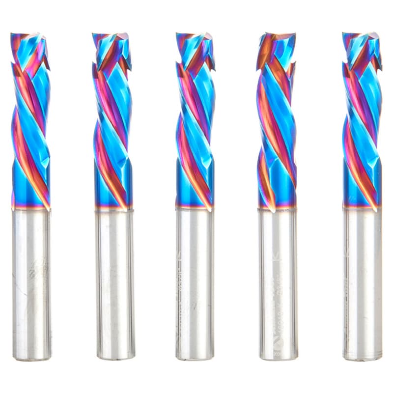 3/8" x 1-1/8" 5-Piece CNC Solid Carbide Spektra Extreme Tool Life Coated Compression Spiral Bit, 3-Flute, 3/8" Shank