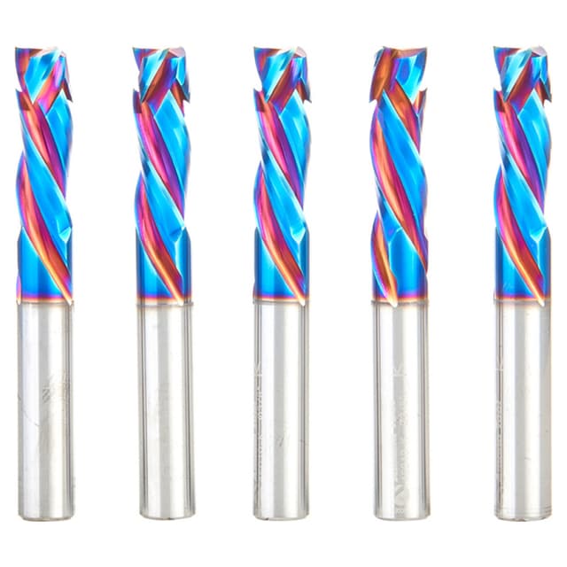 3/8" x 1-1/8" 5-Piece CNC Solid Carbide Spektra Extreme Tool Life Coated Compression Spiral Bit, 3-Flute, 3/8" Shank