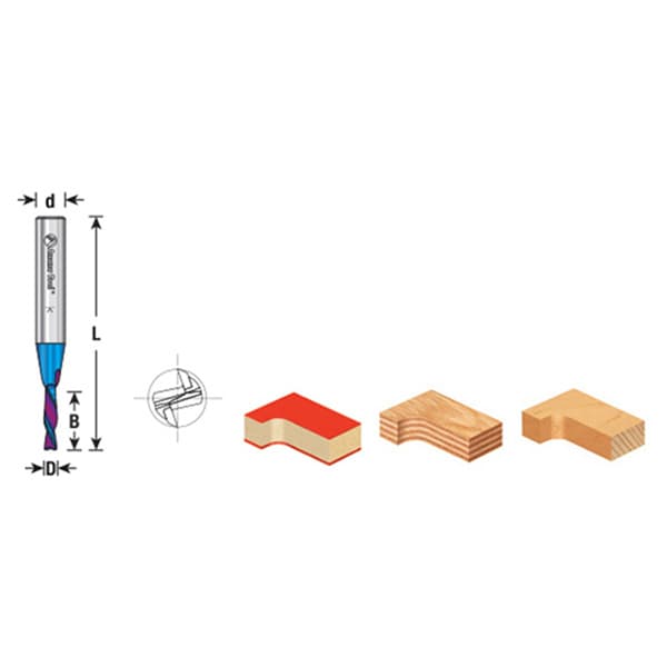 1/8" x 2 Down-Cut Spektra Extreme Tool Life Coated Spiral Plunge Bit, 2-Flute, 1/4" Shank (5/Pack)