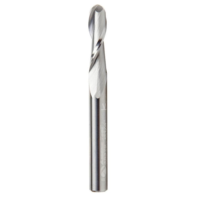 1/4" x 2-1/2" Up-Cut Ball Nose Spiral Router Bit, 2-Flute, 1/4" Shank