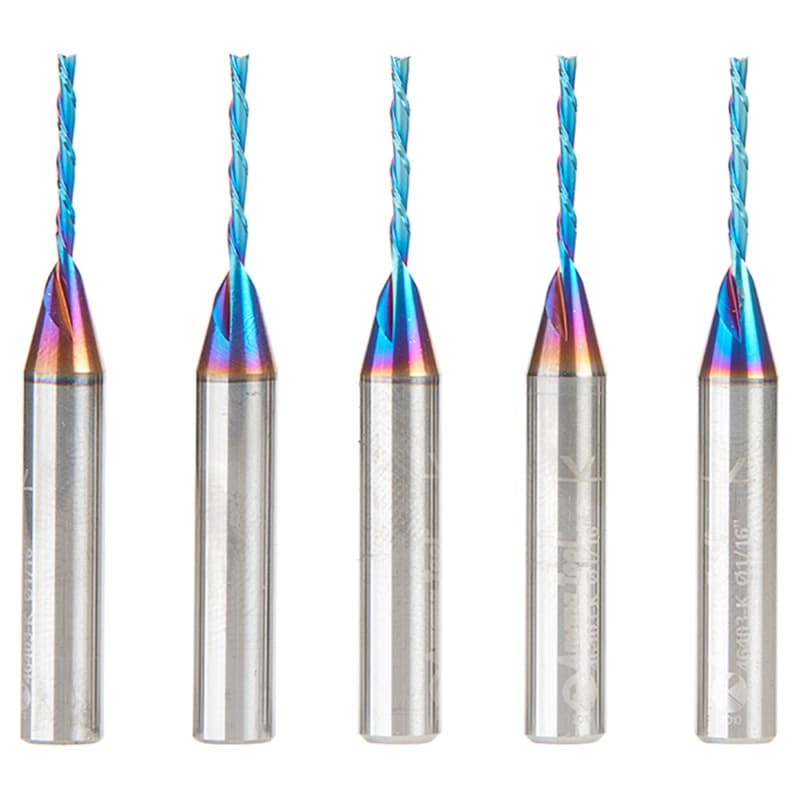 1/16" x 2 Down-Cut Spektra Extreme Tool Life Coated Spiral Plunge Bit, 2-Flute, 1/4" Shank (5/Pack)