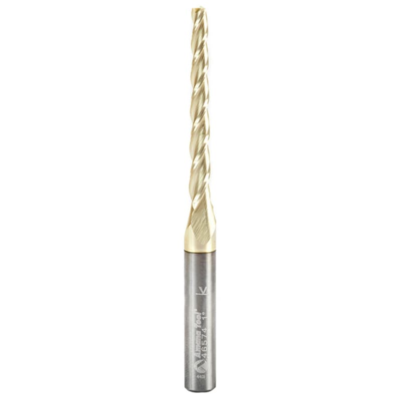 1/8" x 3" 2D/3D Carving Flat Bottom ZrN Coated Router Bit, 3-Flute, 1/4" Shank, 1° Degree