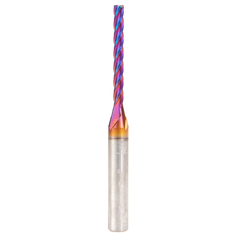 3mm x 63mm CNC 2D/3D Carving 0.10° Flat Bottom Up-Cut Spektra Extreme Tool Life Coated Spiral Router Bit, 4-Flute, 6mm Shank