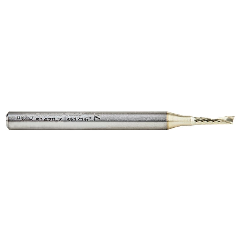 1/16" x 1-1/2" ZrN Coated Up-Cut 'O' Aluminum Cutting CNC Spiral Router Bit, 1-Flute, 1/8" Shank