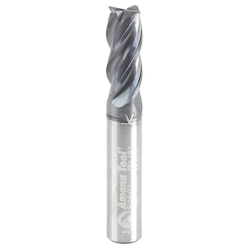 3/8" Dia x 7/8" CNC Variable Helix Spiral Router Bit, Corner Radius Bottom, 3/8" Shank x 0.020 Radius Solid Carbide AlTiN Coated Up-Cut End Mill
