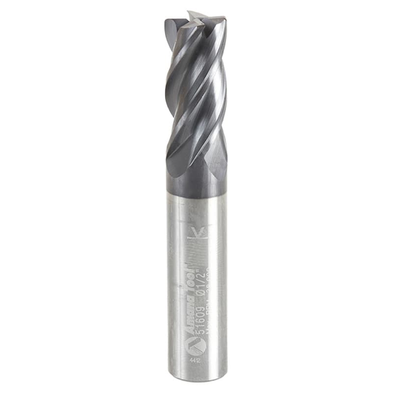 1/2" Dia x 1" CNC Variable Helix Spiral Router Bit, Corner Radius Bottom, 1/2" Shank x 0.030 Radius Solid Carbide AlTiN Coated Up-Cut End Mill