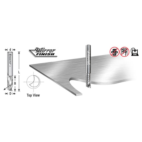 3/16" Dia x 3/8" Solid Carbide CNC Spiral 'O' Single Flute, Aluminum Cutting, 1/4" Shank, Down-Cut
