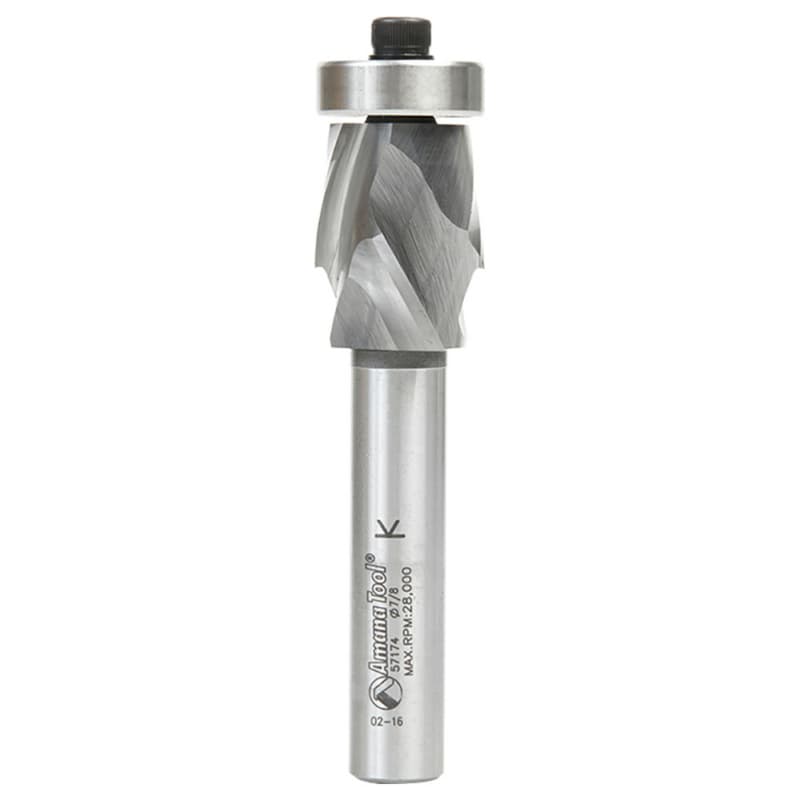 22mm x 3-15/16" Spiral Flush Trim Compression Bit with Lower Ball Bearing, 2-Flute, 1/2" Shank