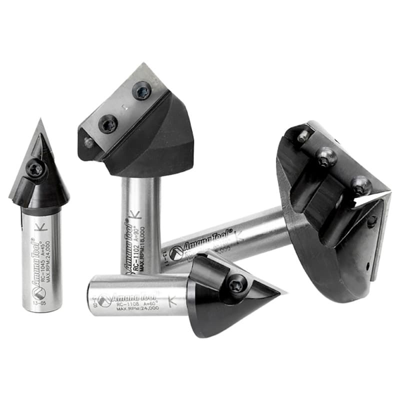 AMS-150 4-Piece 45°/60°/90°/120° 3D CNC Signmaking, Lettering/Engraving Insert V-Groove Router Bit, 1/2" Shank