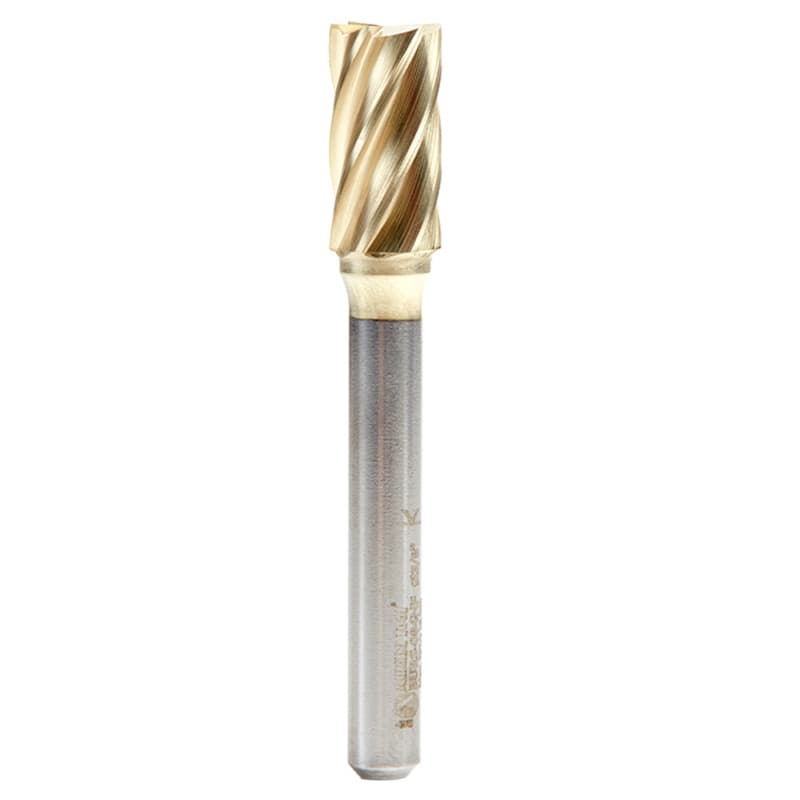 3/8" x 2-1/2" ZrN Coated Non-Ferrous Cylindrical Shape Burr Bit with End Cut, 1/4" Shank