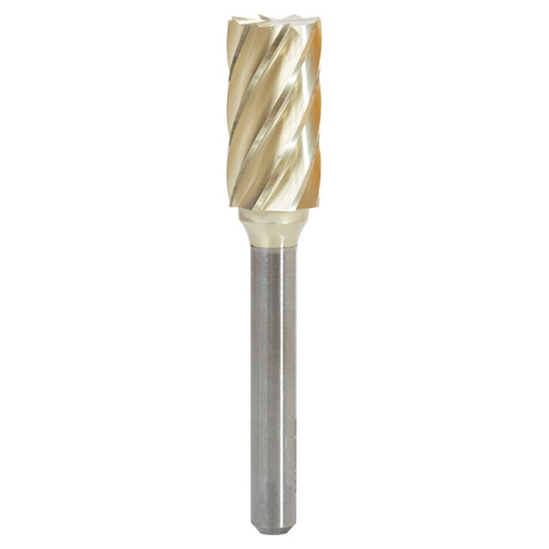 1/2" x 2-3/4" ZrN Coated Non-Ferrous Cylindrical Shape Burr Bit with End Cut, 1/4" Shank