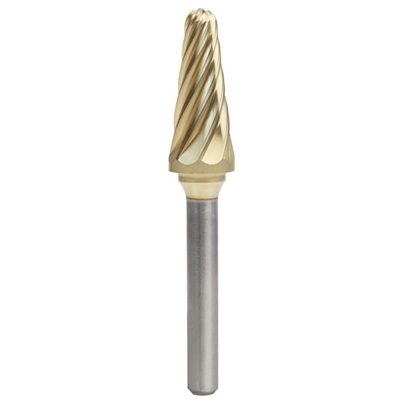 1/2" x 2-7/8" Cone Shape ZrN Coated Non-Ferrous Burr Bit, 1/4" Shank
