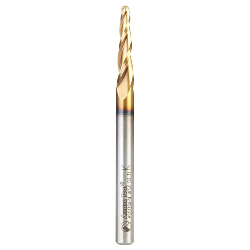 1/8" Dia x 1-1/32" CNC 2D/3D Carving 3.5° Tapered Angle Ball Tip Up-Cut Spiral Router Bit, 3 Flute, 6mm Shank