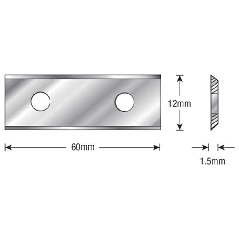 60mm x 12mm x 1.5mm Solid Carbide 2 Cutting Edges Insert Knife for General Purpose Wood/Chipboard/Plywood