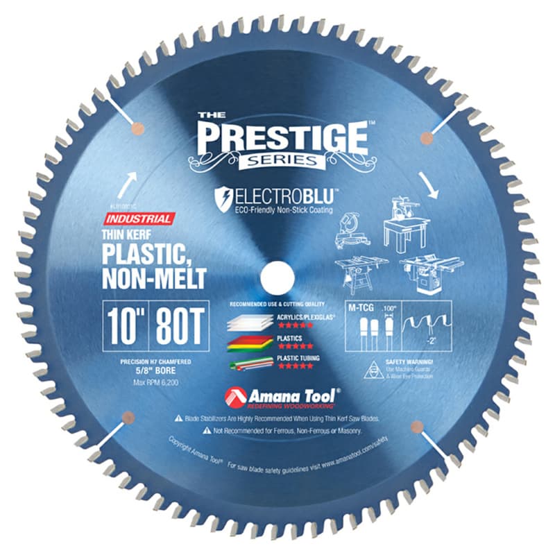 Prestige 10" x 80 Teeth Electro-Blu Non-Stick Coated Non-Melt Plastic Saw Blade