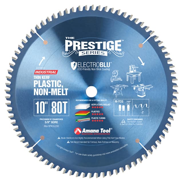 Prestige 10" x 80 Teeth Electro-Blu Non-Stick Coated Non-Melt Plastic Saw Blade