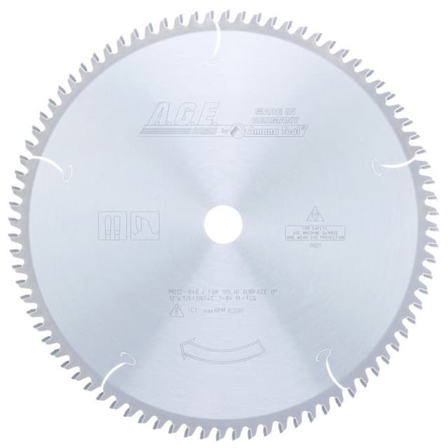 AGE Series 12" x 84 Teeth Solid Surface Swirl-Free Cut Circular Saw Blade