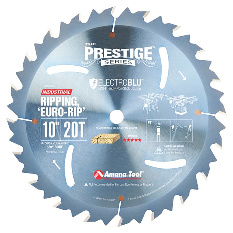 Prestige 10" x 20 Teeth Electro-Blu Coated Euro Rip Saw Blade with Cooling Slot