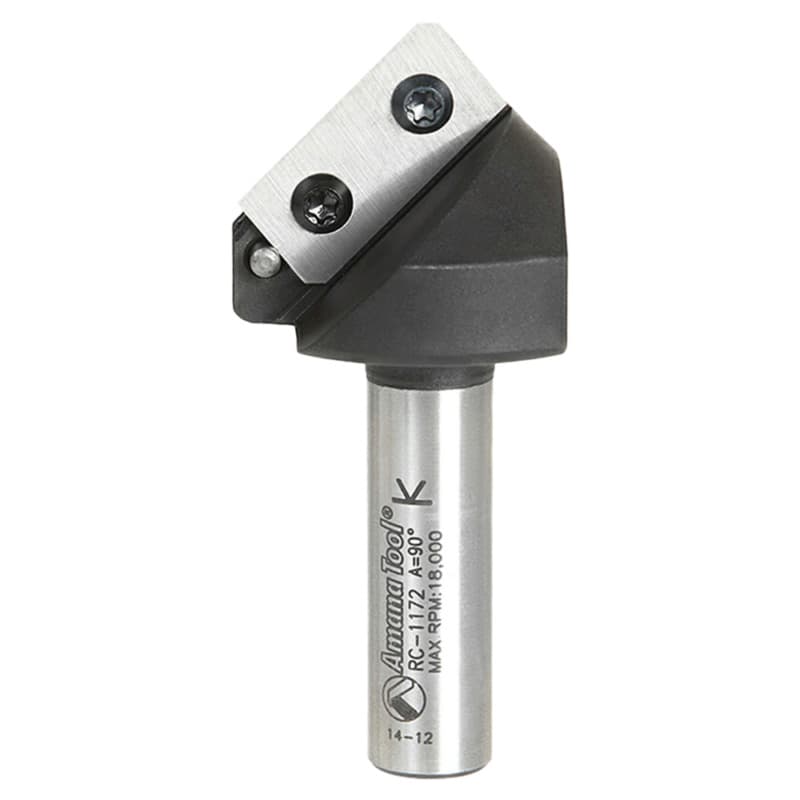 0.090" Tip x 45/64" x 1-1/2" Dia Solid Carbide Insert Knife 90° Double Edge Folding V-Groove Bit for Shaping Composite Panels, 1/2" Shank