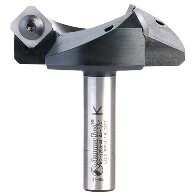 RC-2255-M 2-1/2" x 53/64" CNC Insert Carbide 3 Wing/Flute, Heavy Duty Spoilboard Plunging, Surfacing, Planing, Flycutter/Slab Leveler Router Bit, 12mm Shank