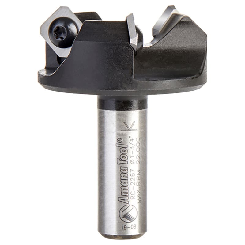 RC-2267 1-3/4" x 3/4" CNC Insert Carbide 3 Wing/Flute, Heavy Duty Spoilboard Plunging, Surfacing, Planing, Flycutter/Slab Leveler Router Bit, 1/2" Shank