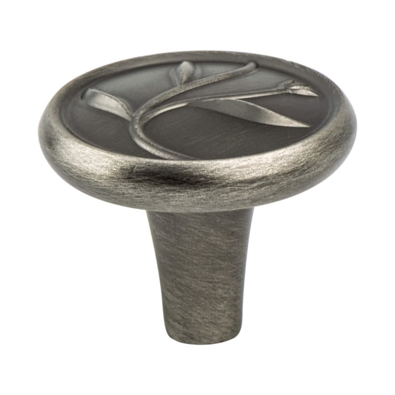 1-1/4" Art Nouveau Leaf Knob, Vintage Nickel