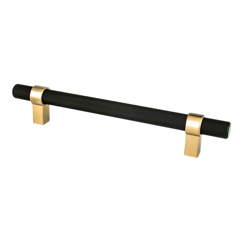 6-5/16" Radial Reign Bar Pull, Matte Black/Modern Brushed Gold