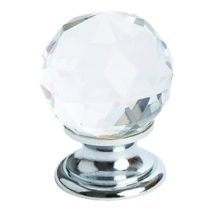 1-3/16" Europa Faceted Crystal Knob, Polished Chrome/Transparnet