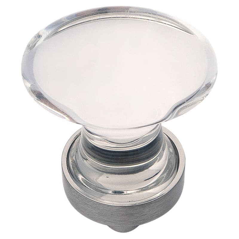 1-1/4" x 3/4" Crystal Palace Cabinet Knob, Glass/Satin Nickel (10/Box)