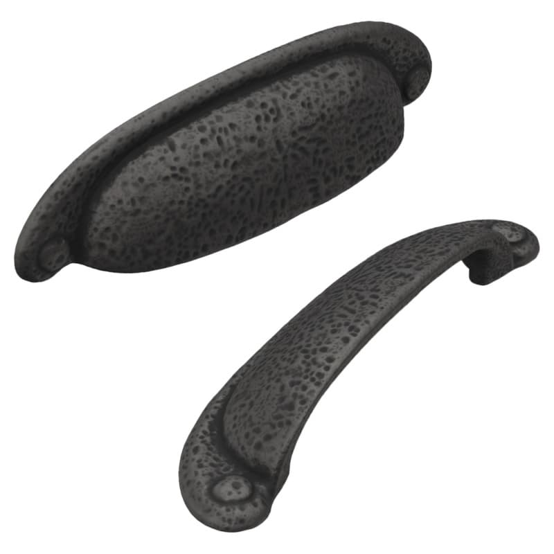 3" Refined Rustic Cup Pull, Black Iron (10/Box)
