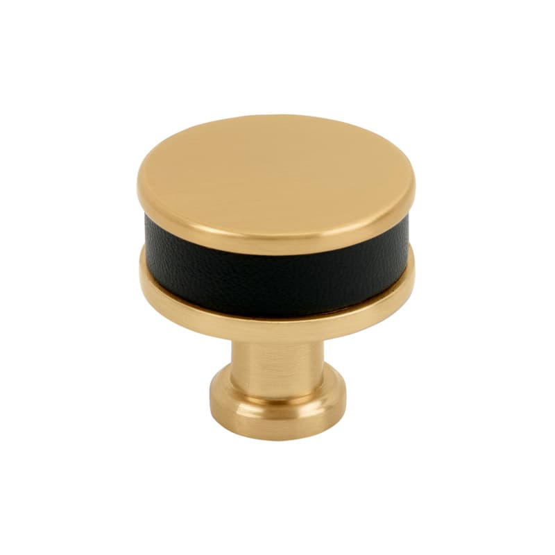 32mm Fairlane Cabinet Knob, Black Leather/Champagne Bronze