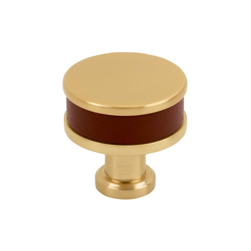 32mm Fairlane Cabinet Knob, Brown Leather/Champagne Bronze