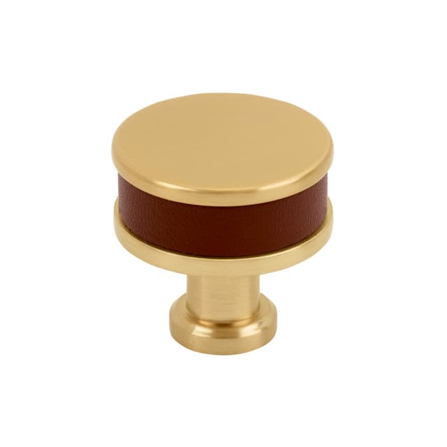 32mm Fairlane Cabinet Knob, Brown Leather/Champagne Bronze