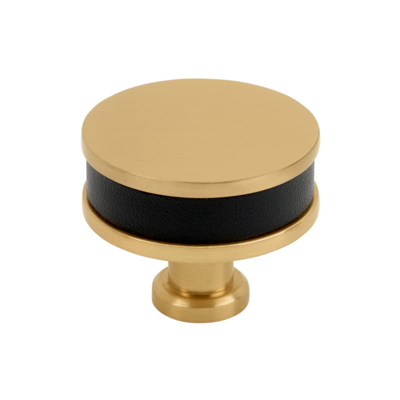 38mm Fairlane Cabinet Knob, Black Leather/Champagne Bronze