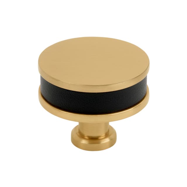 38mm Fairlane Cabinet Knob, Black Leather/Champagne Bronze