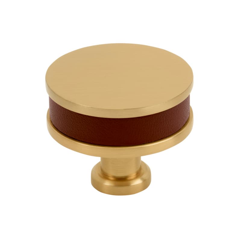 38mm Fairlane Cabinet Knob, Brown Leather/Champagne Bronze