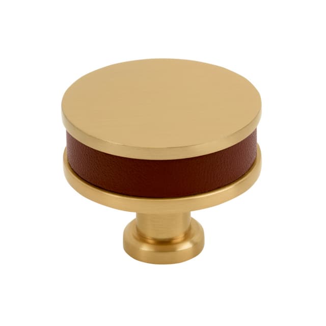 38mm Fairlane Cabinet Knob, Brown Leather/Champagne Bronze
